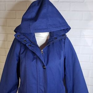 Vintage Kristen Blake Blue Snap Front Hooded Jacket M Coat womens Lined
